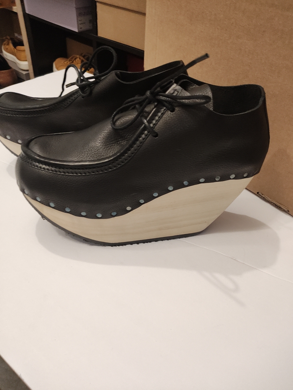 Women’s Trippen  Black Platform Lace-Up Clog Shoes 41